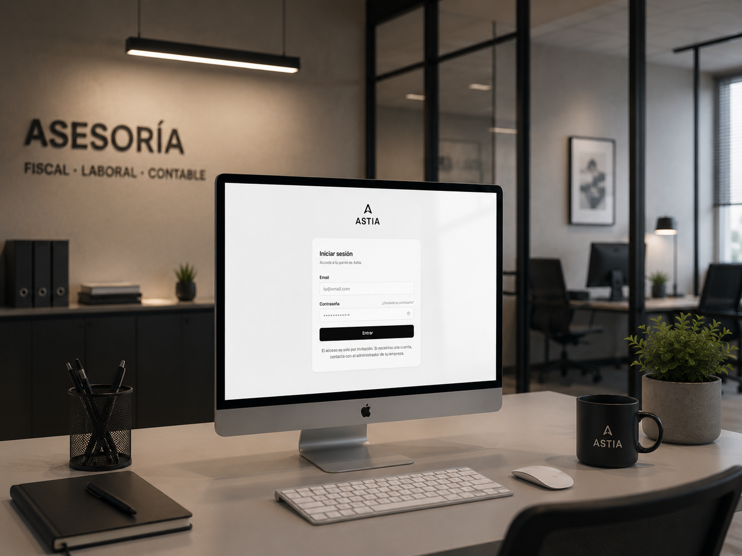Pantalla con el acceso a Astia en el escritorio de una asesoría fiscal, laboral y contable