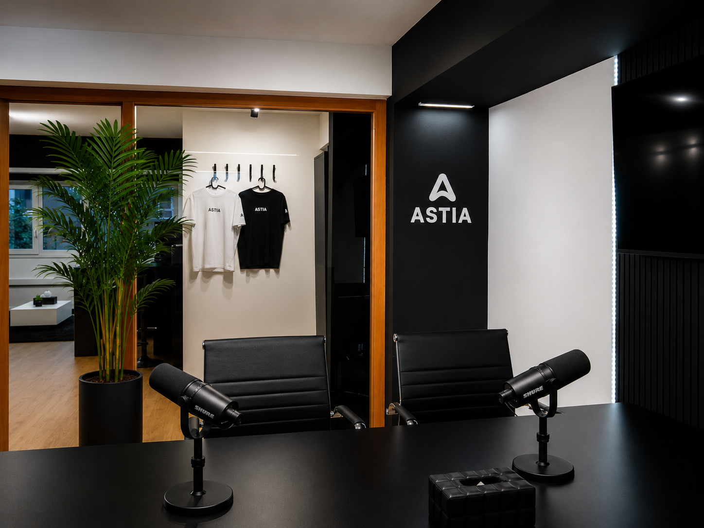 Set de grabación del estudio Astia con cámaras e iluminación